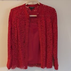 J. Crew Vibrant Red Lace Top